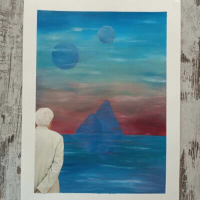 L'homme qui parcourait, Immergé, Les trois lunes bleues - 30 × 40cm