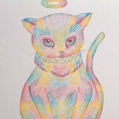 Chat angélique - Œuvre originale unique ou réimpression - 24 x 18cm