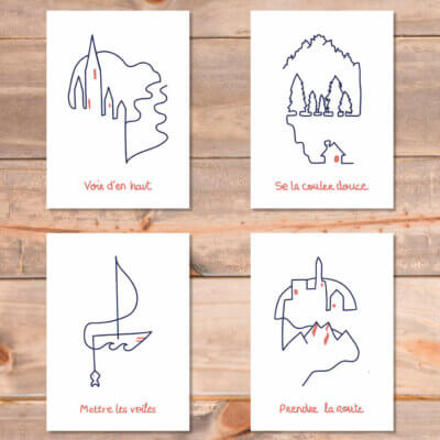 Lot de 4 cartes minimalistes qui incitent au voyage