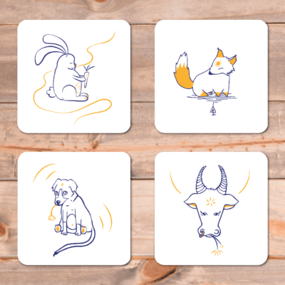 Lot de 4 cartes minimalistes d'animaux