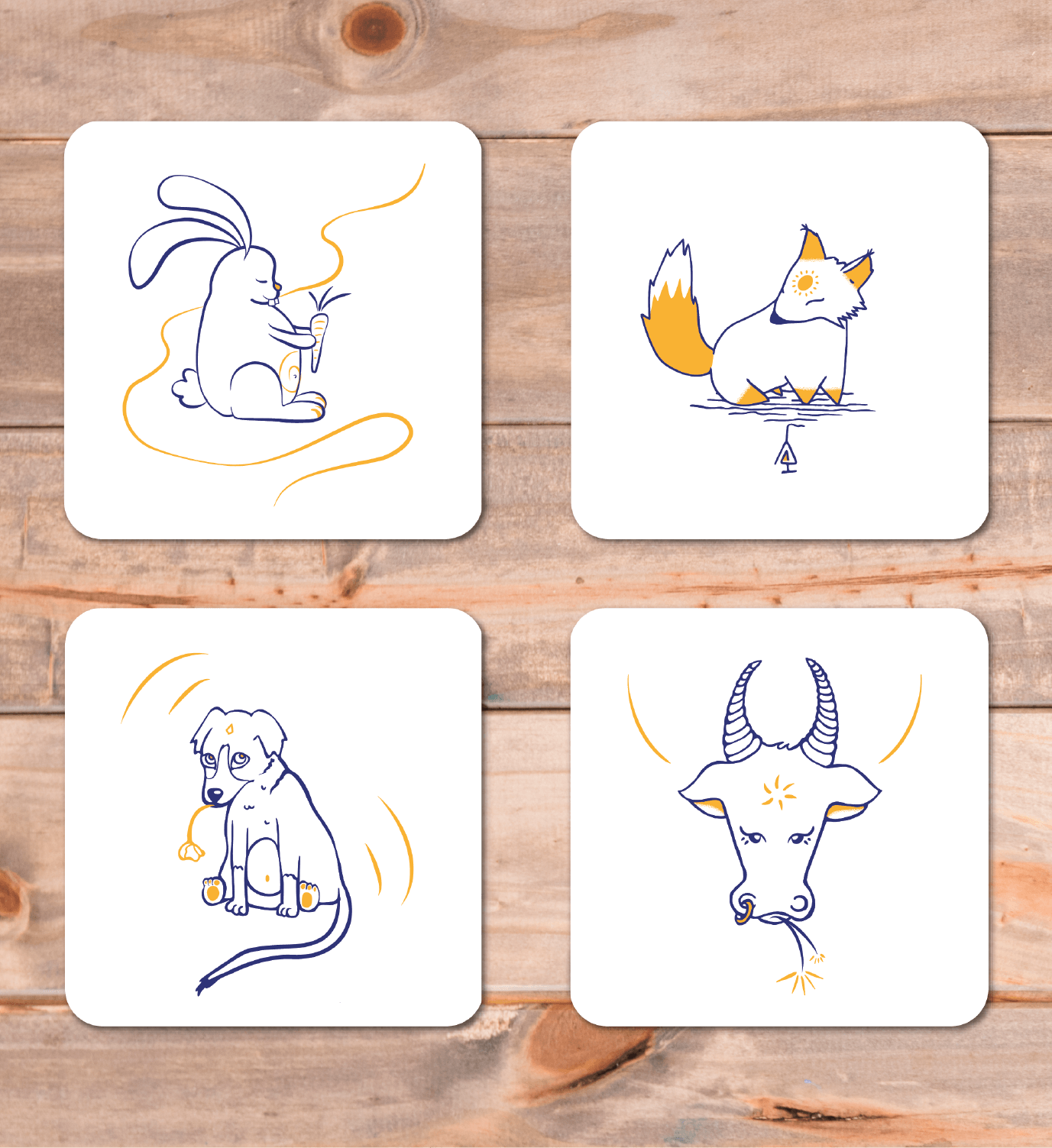 Lot de 4 cartes minimalistes d'animaux
