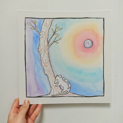 Maman au soleil couchée - 27x27cm