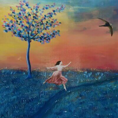 Chasing birds at twilight - 30 × 40cm