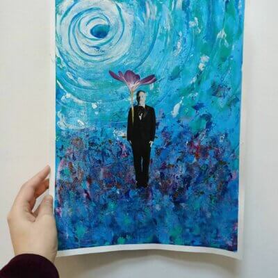 L'homme au champ de fleurs - 30 × 40cm