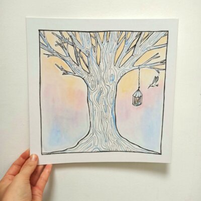 L'oiseau qui ne pouvait conclure - 27x27cm