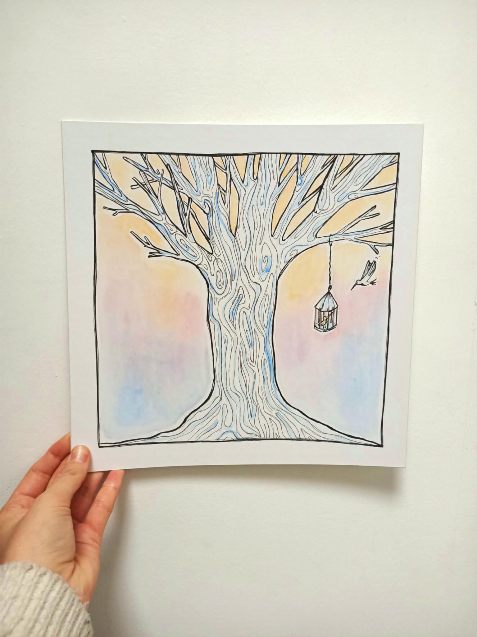 L'oiseau qui ne pouvait conclure - 27x27cm