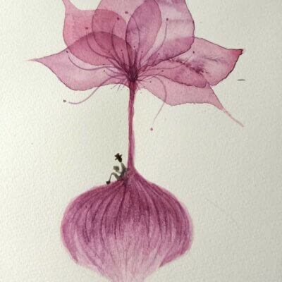 Fleur géante et son lecteur aux petits oignons