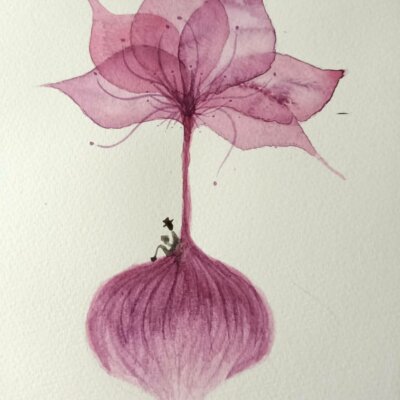 Fleur géante et son lecteur aux petits oignons