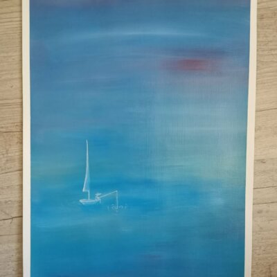 Balade solitaire en bateau - 30 × 40cm
