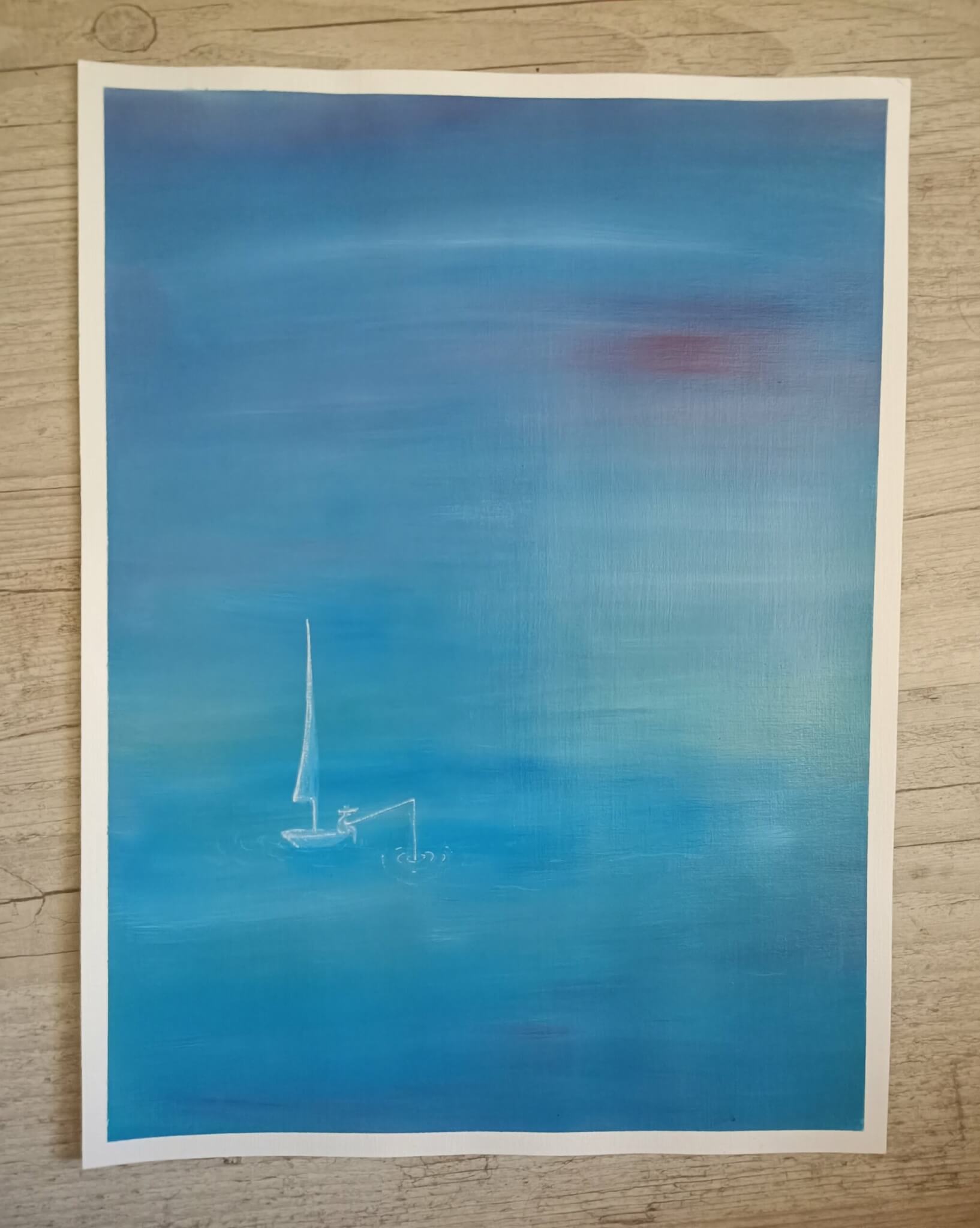 Balade solitaire en bateau - 30 × 40cm