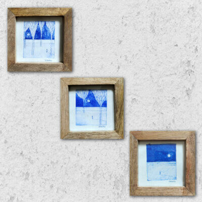 Le promeneur tryptique - 3 gravures 10x10cm