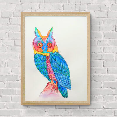 Hibou a grandes oreilles - Œuvre originale 24x32cm