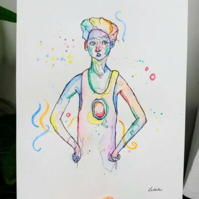 La basketteur - Œuvre originale 24x32cm