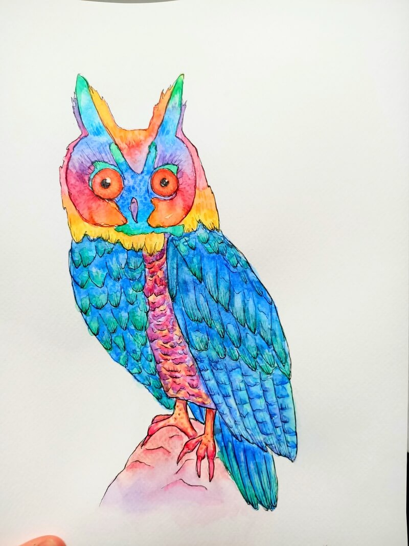 Hibou a grandes oreilles - Œuvre originale 24x32cm – Image 2