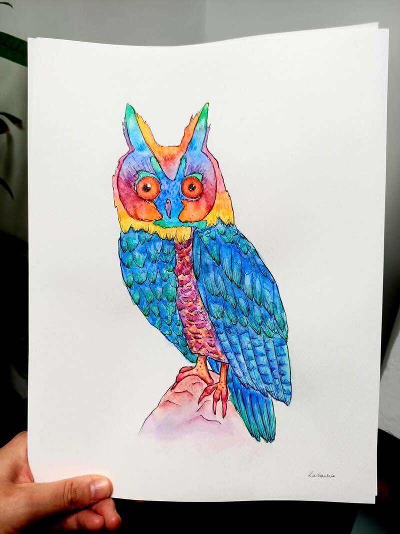 Hibou a grandes oreilles - Œuvre originale 24x32cm – Image 3