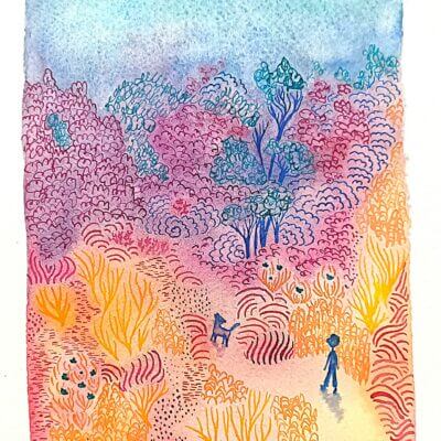 Promenade de chien - Œuvre originale 18*24